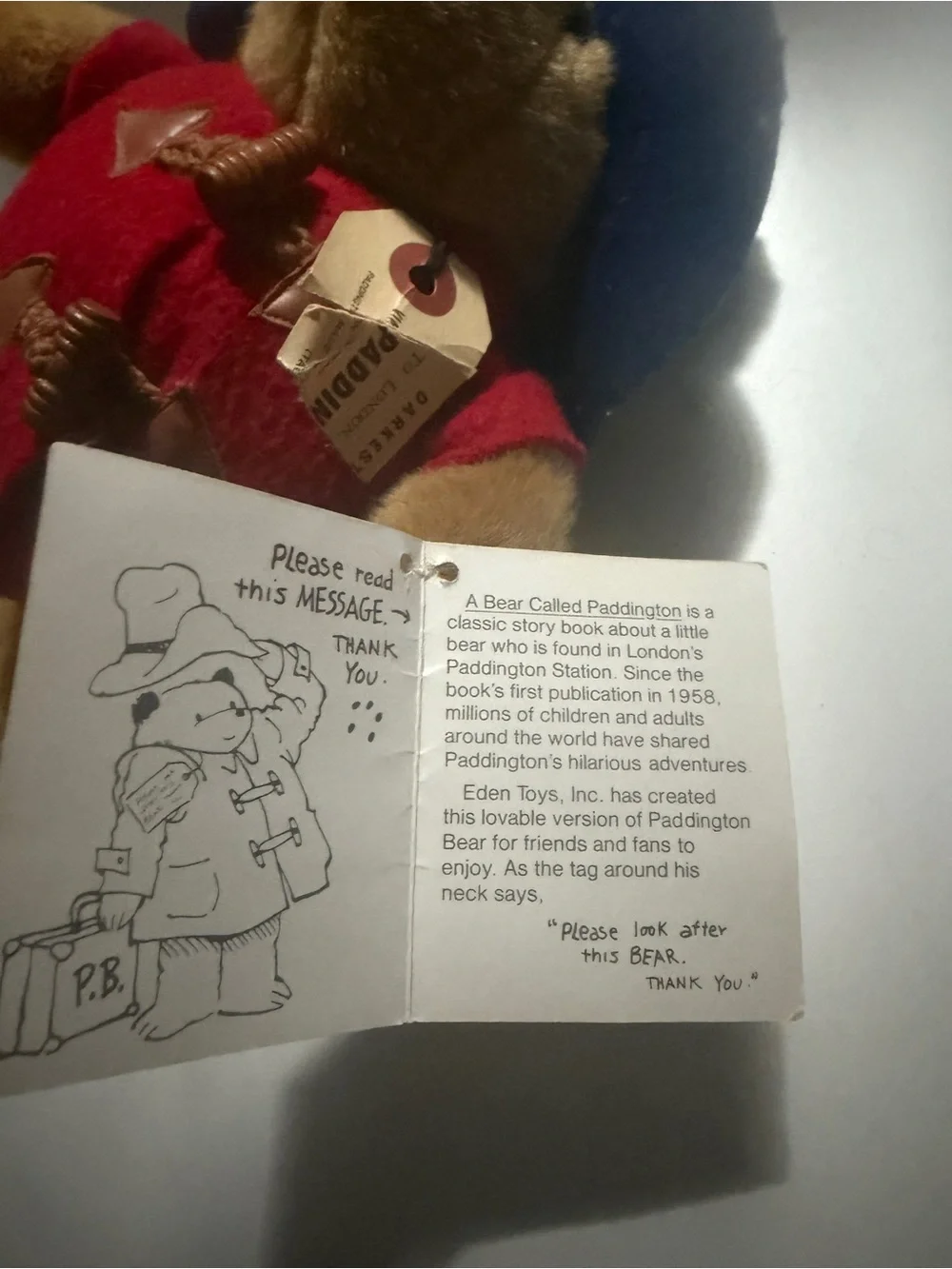 Classic Paddington-Style Plush Bear in Red Coat and Navy Hat
